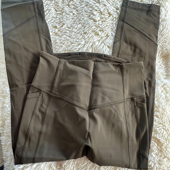 EUC Lululemon All The Right Places leggings, olive green, pockets, no piling - Picture 1 of 3